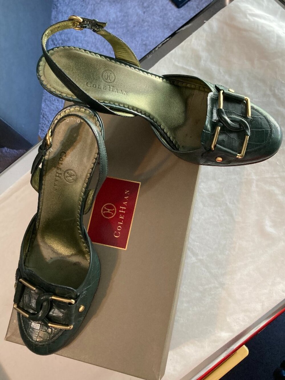 Cole Haan Croc Embossed Romy Slingbacks Heels Size 7.5B